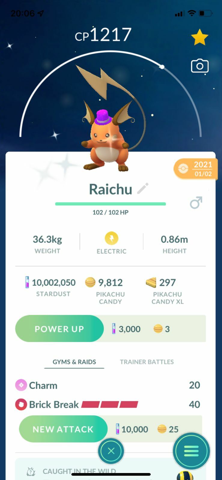 SHINY ✨ RAICHU w/PURPLE HAT!!! ✨ - PKMN GO!!! - NOT REGISTERED!!!