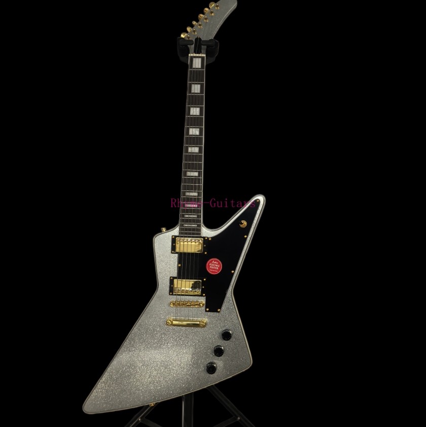 Electric Guitar Mahogany Body Silvery Sparkle H-H Pickup Gold Hardware In Stock