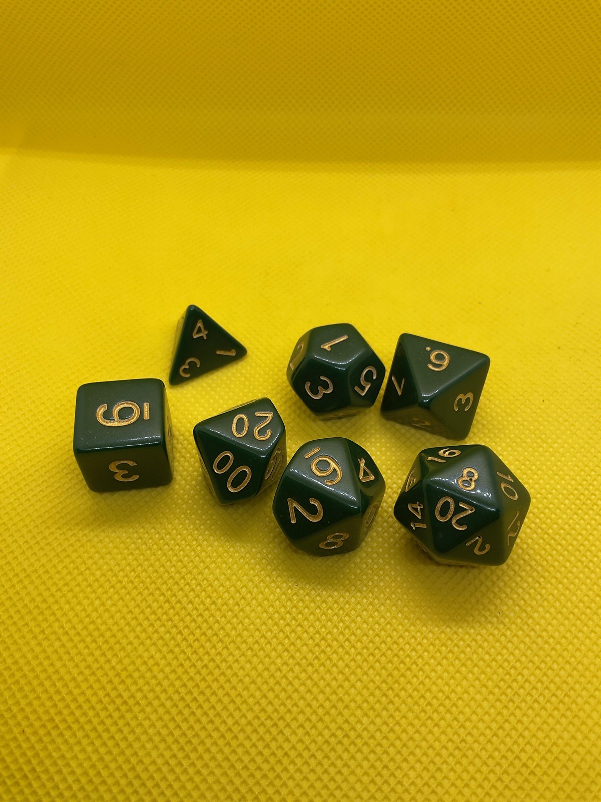 Chessex Sea Dusty Green Gold 7pc Polyhedral RPG Dice D4 D6 D8 D10 D% D12 D20