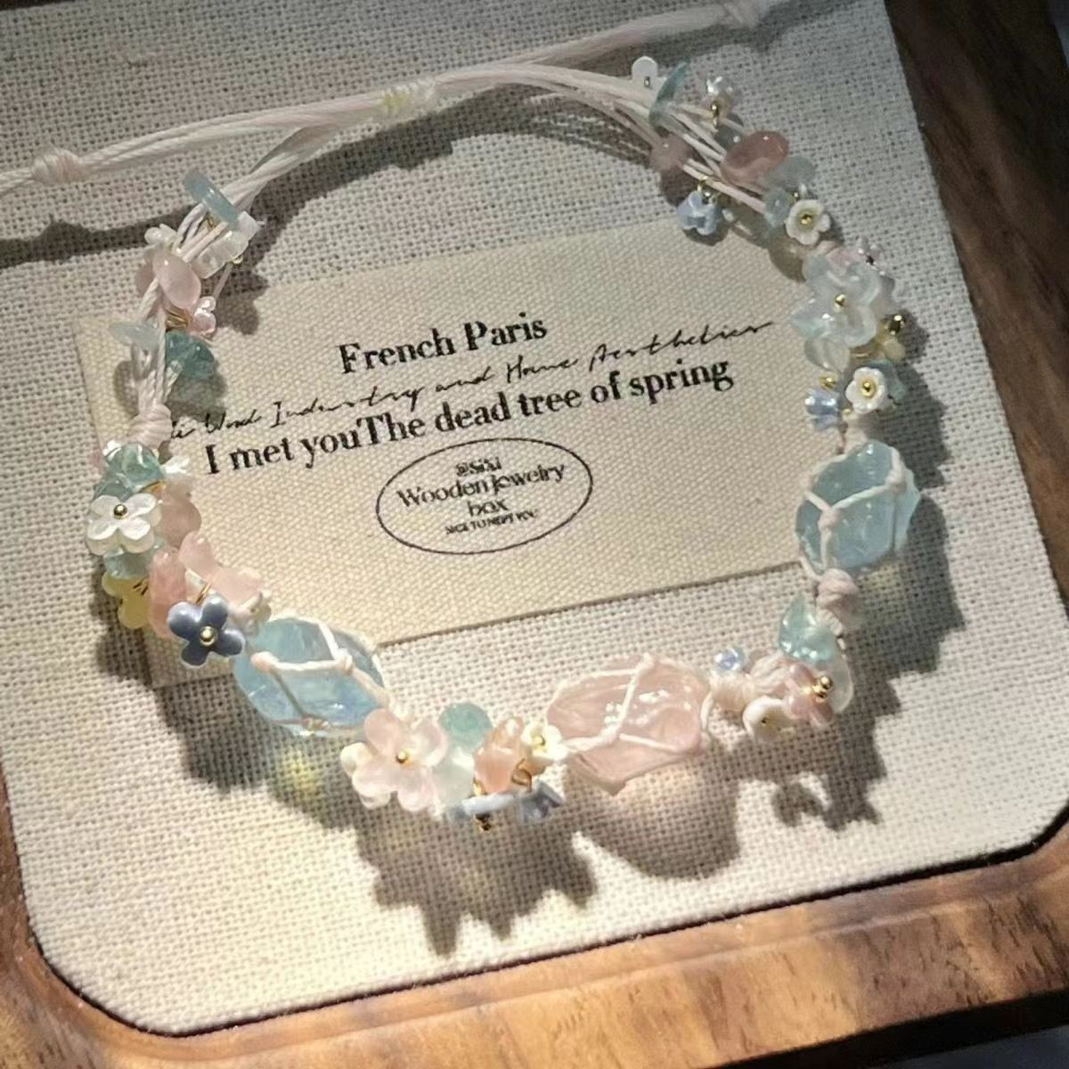 Hand woven crystal raw stone bracelet handmade mesh bag hand rope