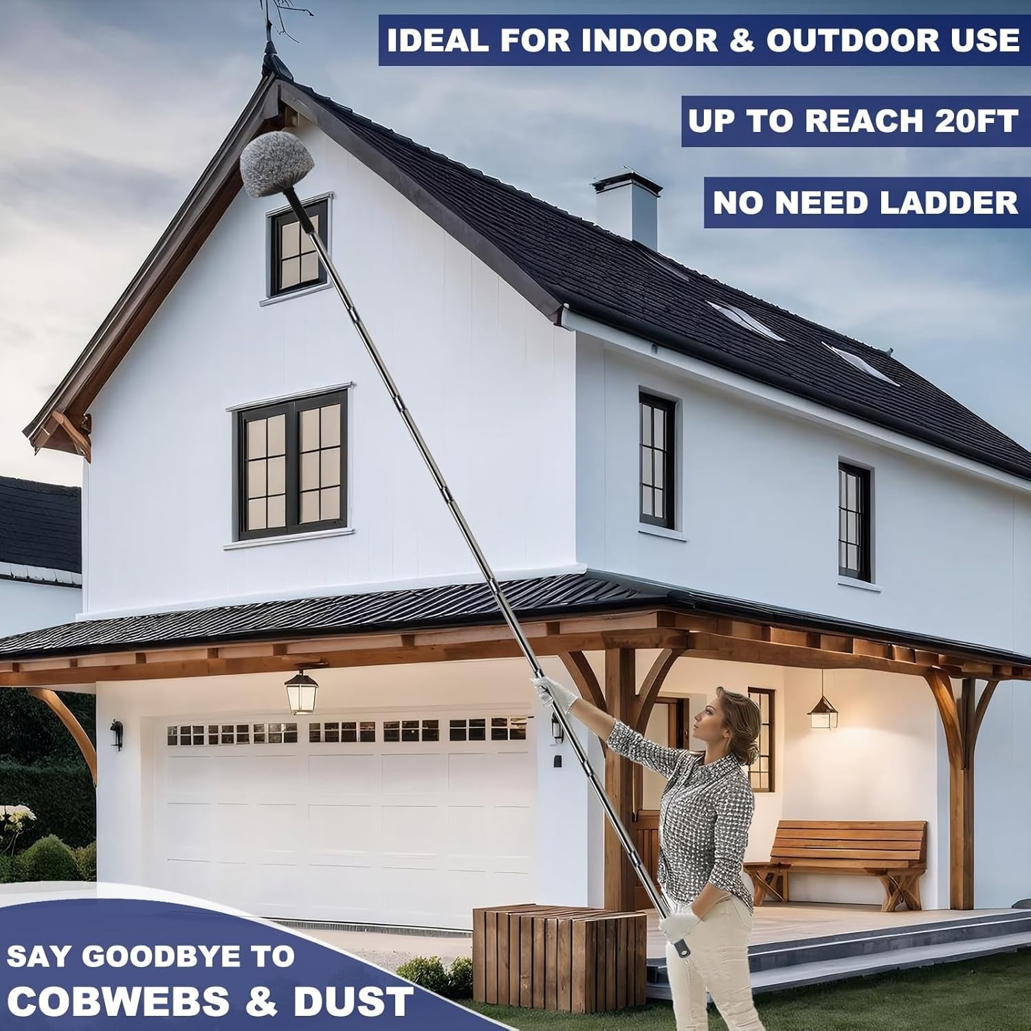 Webster Cobweb Duster Grey 20ft+ High Reach with 3-14ft Extension Pole Indoor US