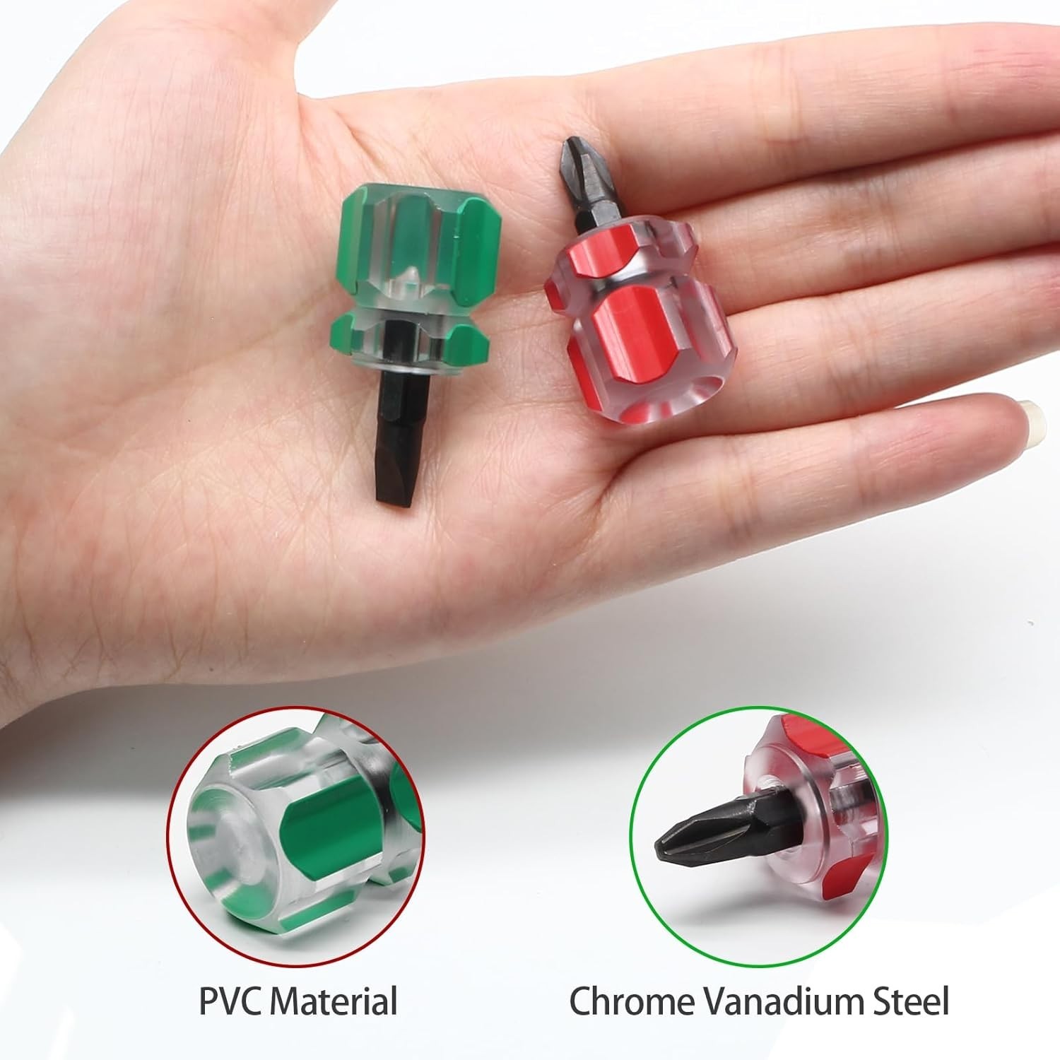 2-Piece Mini Stubby Screwdriver Set, Ultra Short Flat Head Screwdriver
