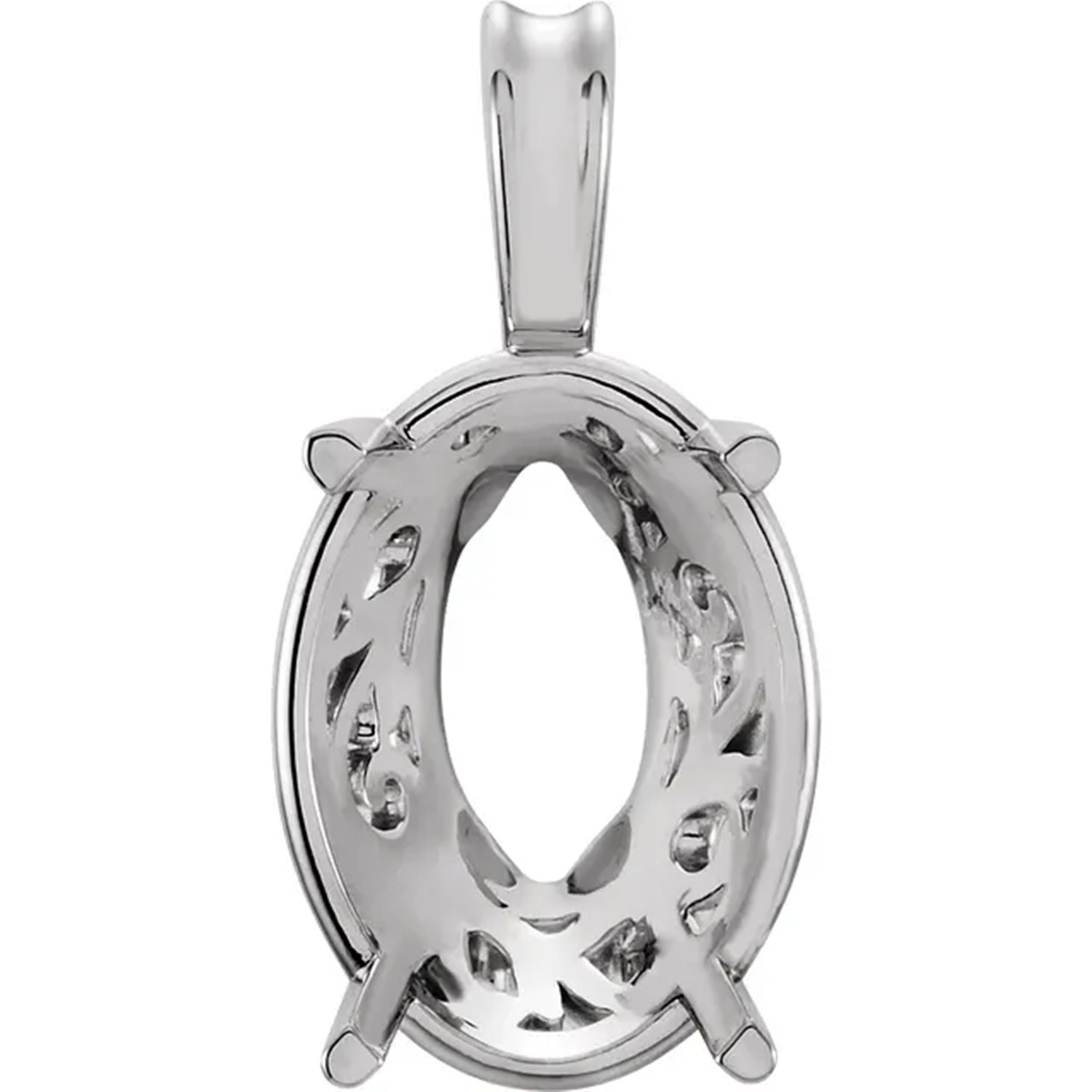 Oval Cut Pendant Mounting Solid Sterling Silver Large Setting Laurel Scroll USA