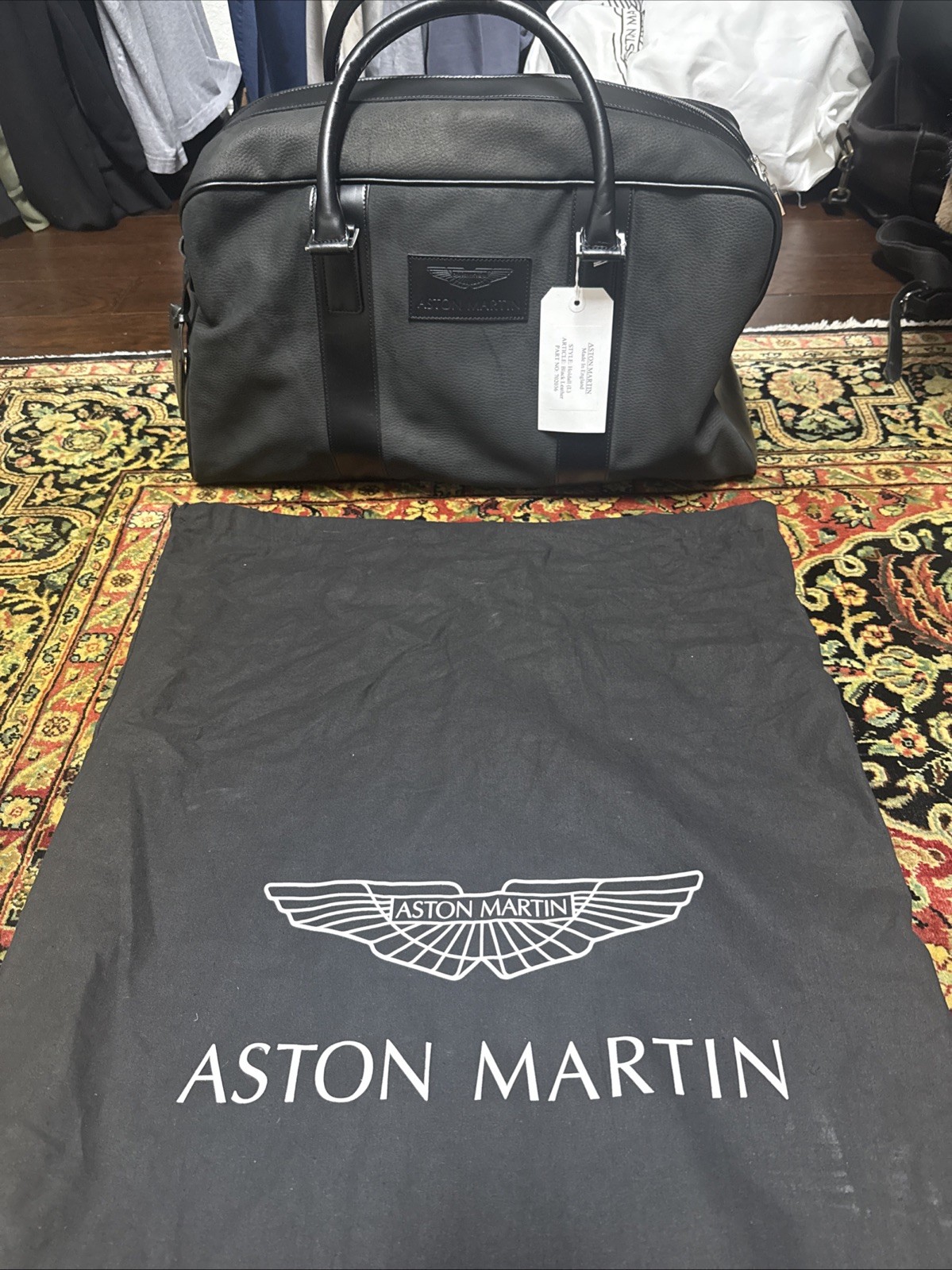 Aston Martin Black Leather Holdall - Large