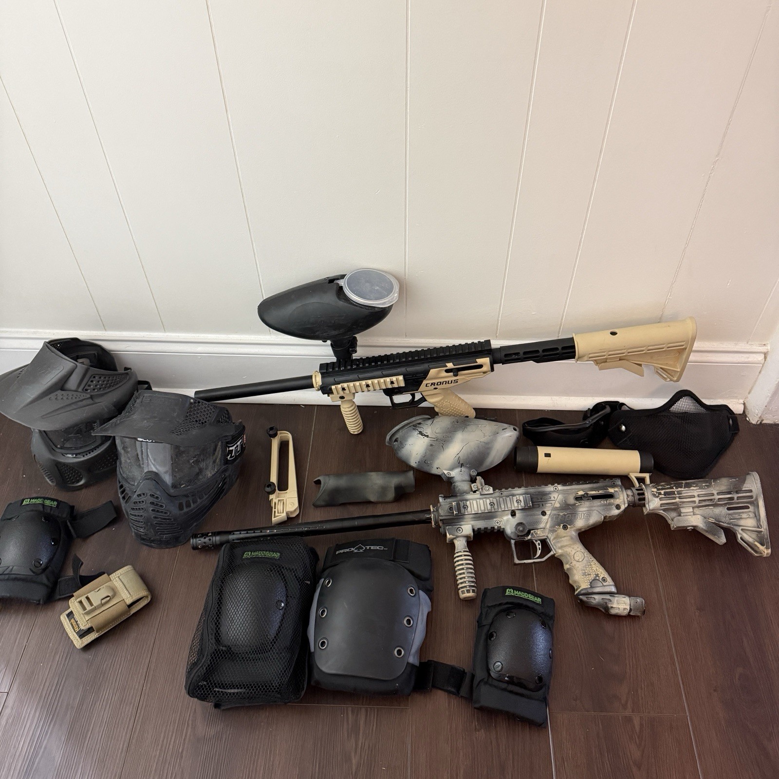 Paintball Marker Lot Of 2  Cronus, Scott, Pm I Masks Pads Extras