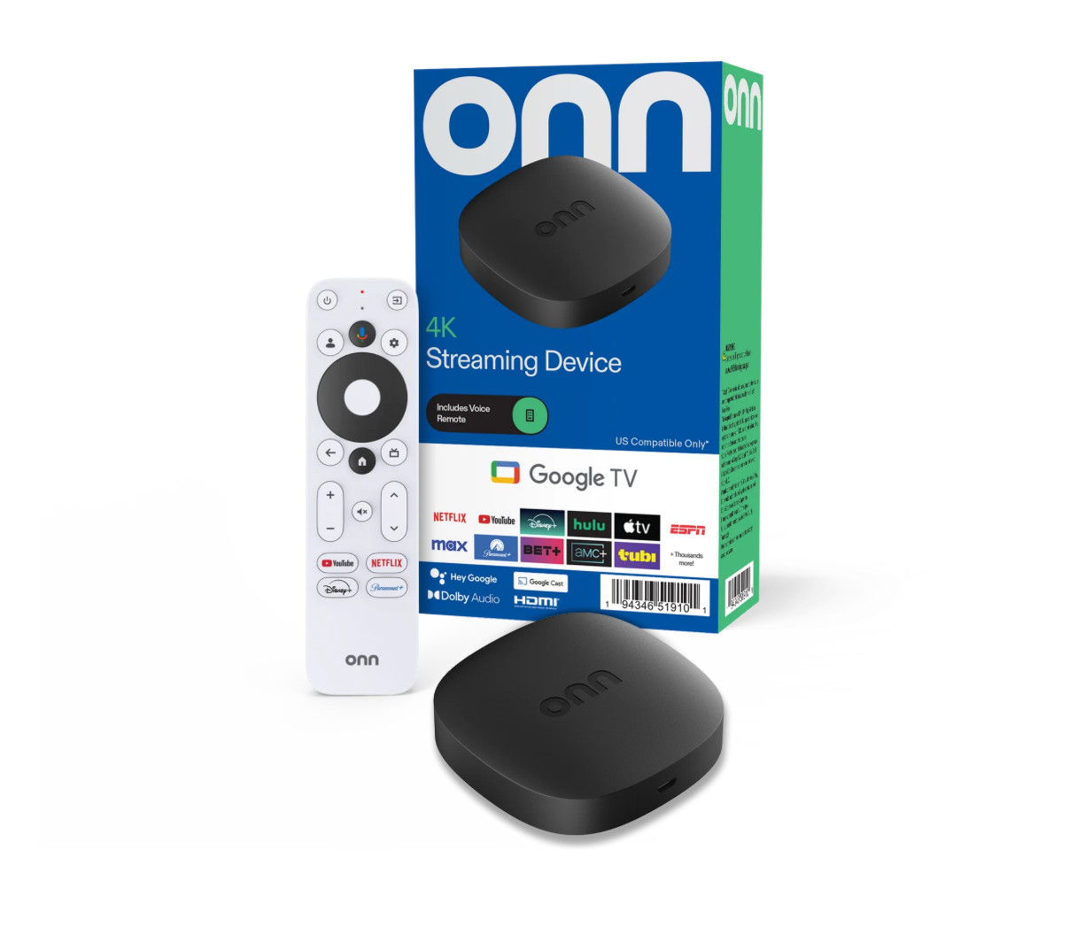onn 4K Streaming Device, Google TV - Fast Streaming, Ultra HD, 8GB Storage, 2GB
