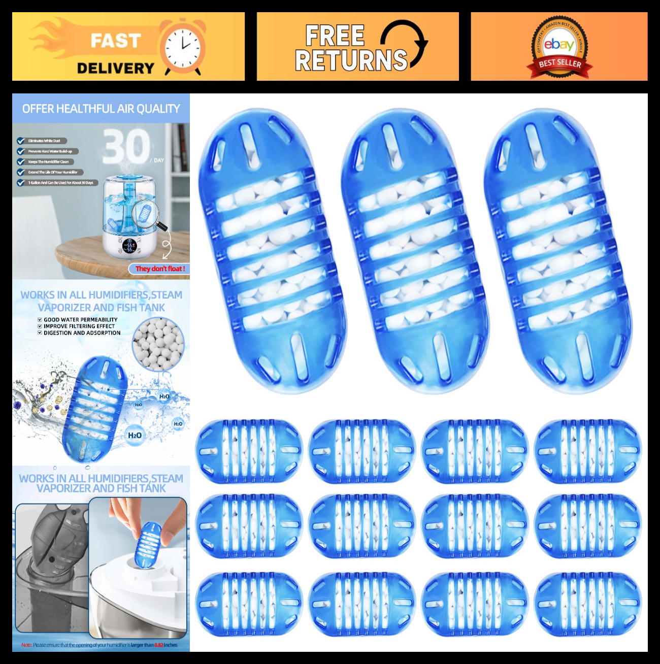15 Pack Universal Humidifier Cleaner - Demineralization Cartridge & Cleaning Bal