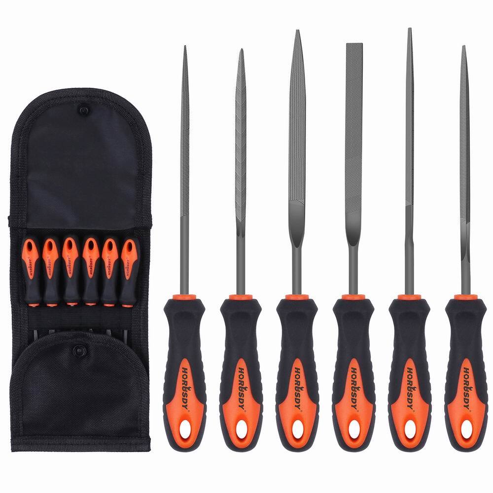 6PC Needle File Set 6" Flat Square Triangular Round Half-Round Strength W/ Pouch