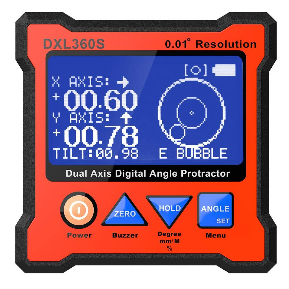 Dual Axis Digital Protractor & Level Gauge with Magnetic Base, 0.01° Resolution