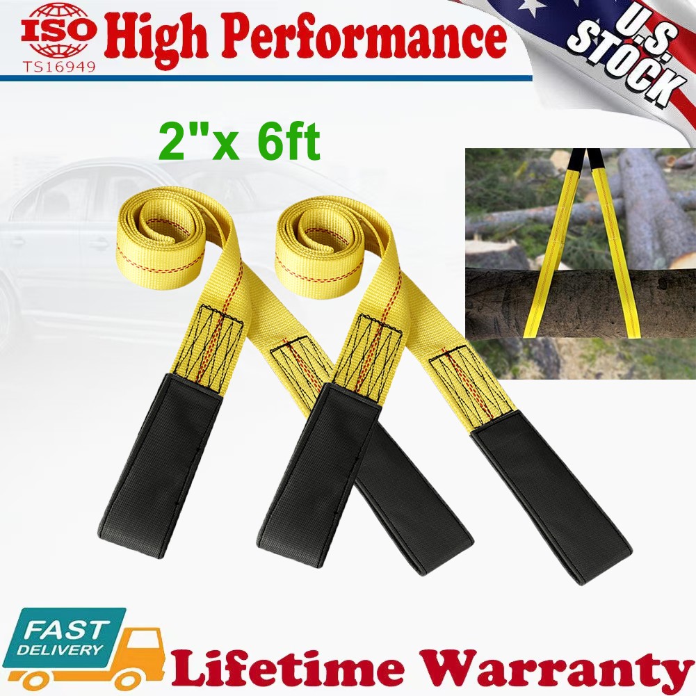 2x Lifting Sling Straps 2"x 6ft Heavy Duty Flat Eye Lift Sling 1100lbs Capacity