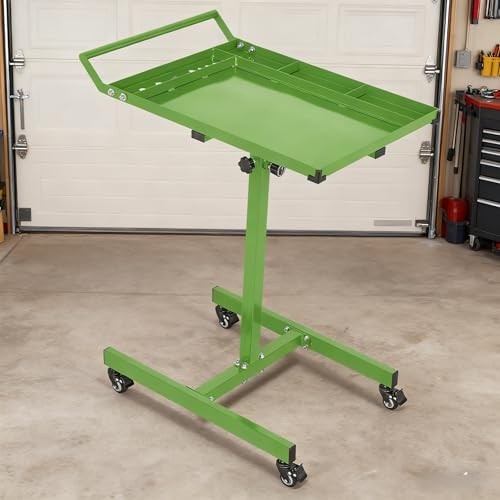 Rolling Tool Tray with Wheels, Adjustable Height Mobile Work No Drawer Green