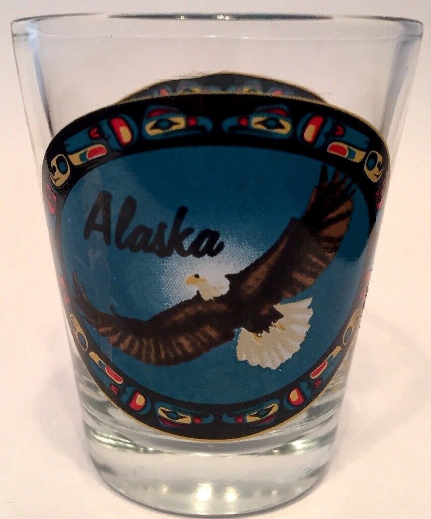 ALASKA STATE ~ FLYING EAGLE ~ SHOT GLASS BARWARE SOUVENIR