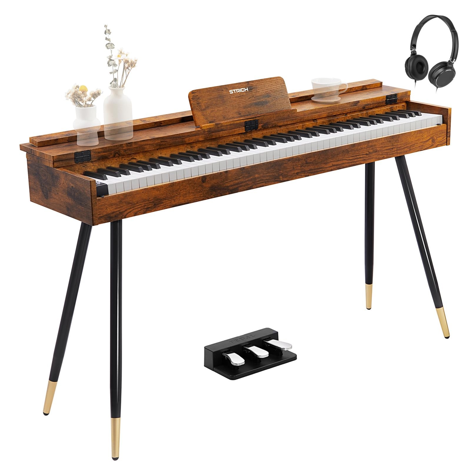 STRICH 88 Key Digital Piano, Hammer-Action Weighted Keyboard, Furniture Style