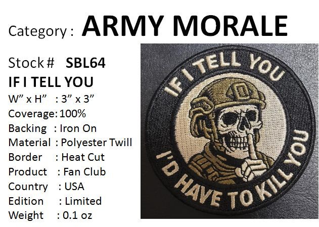 IF I TELL YOU, I'D HAVE TO KILL YOU MORALE  PATCH - SBL64