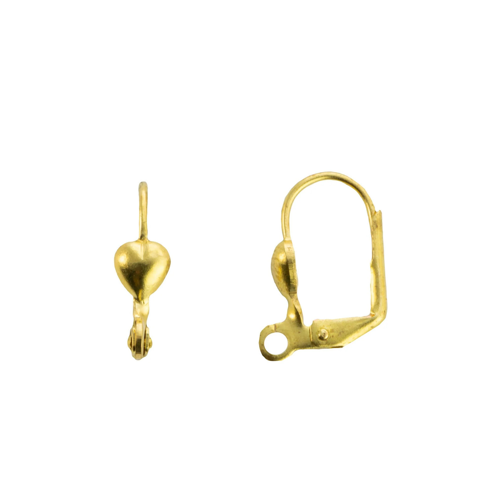 Raw Brass Lever Back Ear Wires with Heart Adornment and Loop (10)