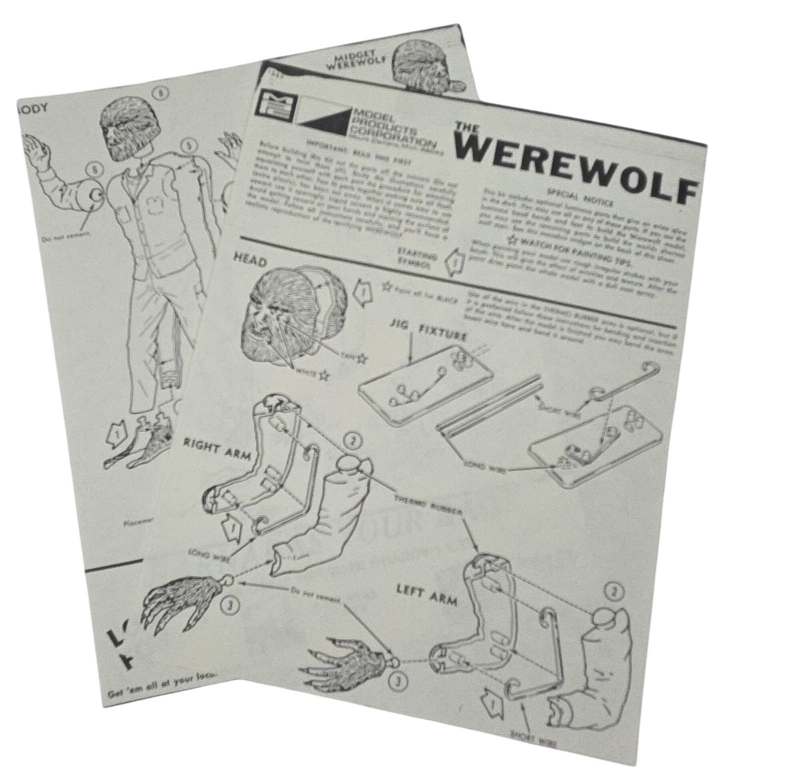 The Werewolf Model Vintage Collectible Assembly Instructions ONLY