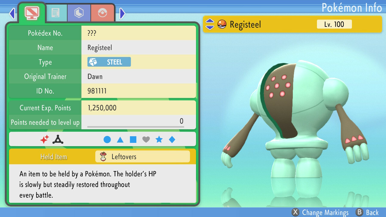 Shiny Registeel 6IVs Pokemon BDSP