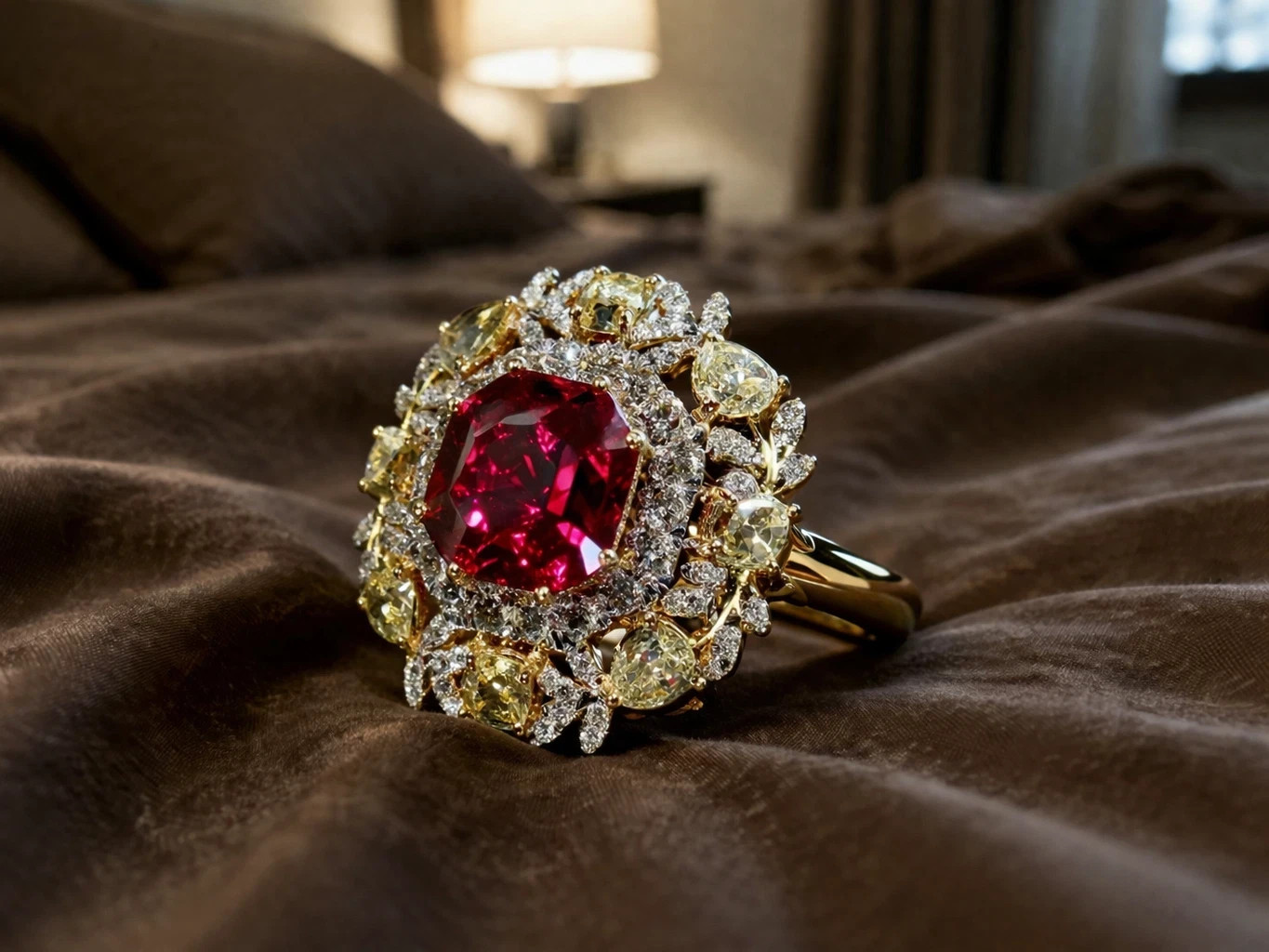 4.50 Ct Cushion Cut Natural Ruby & Diamond Engagement Ring 14K Yellow Gold Sz 7