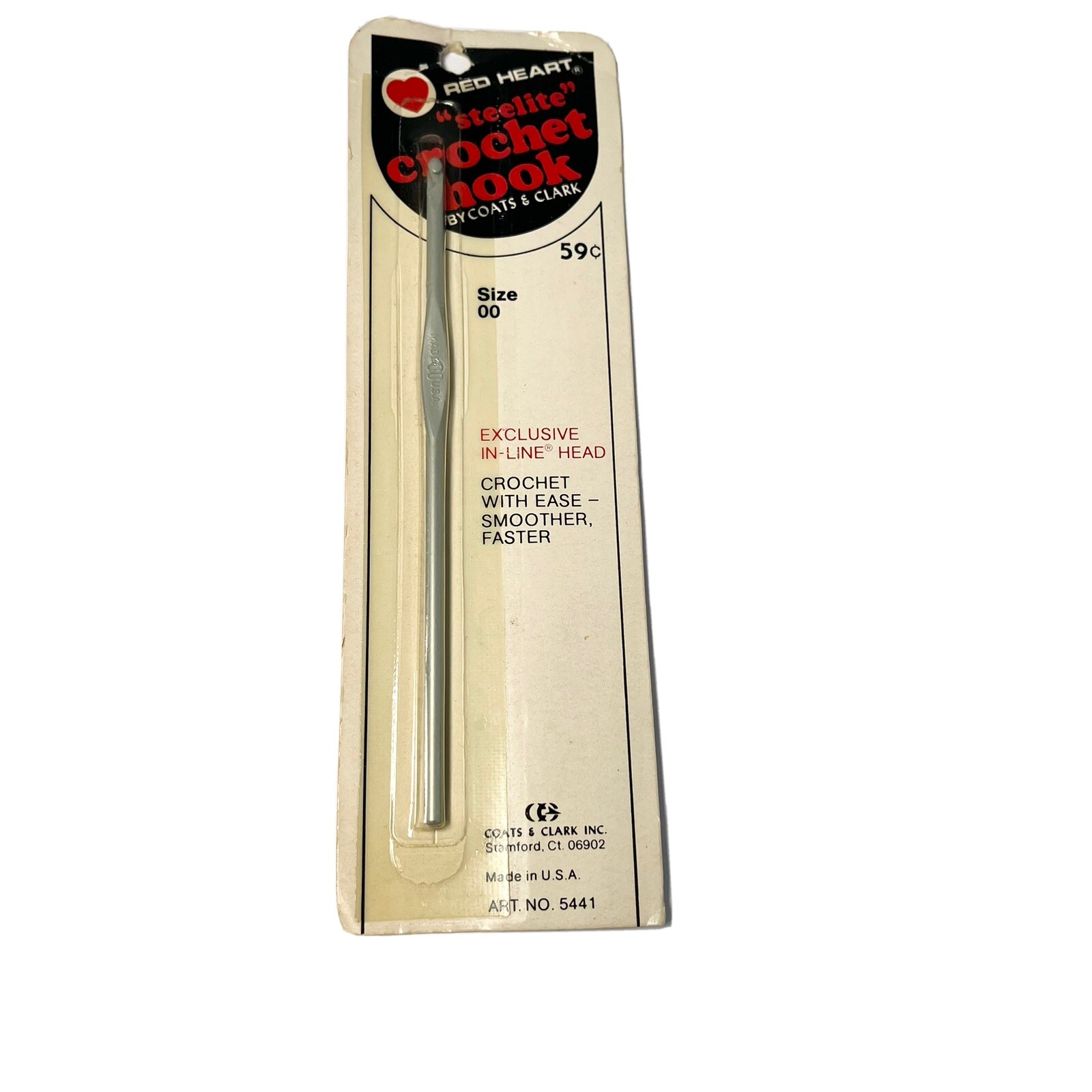 Crochet Hook Red Heart Steelite Size 00 Exclusive In-Line Head Made in USA