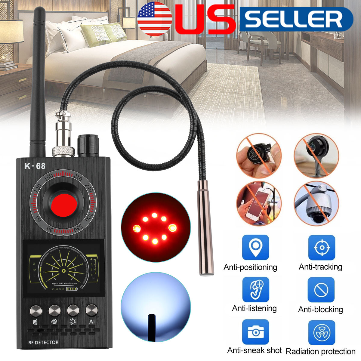 Anti-Spy Camera Wireless RF Detector GPS Tracker GSM Bug Finder Scanner Device
