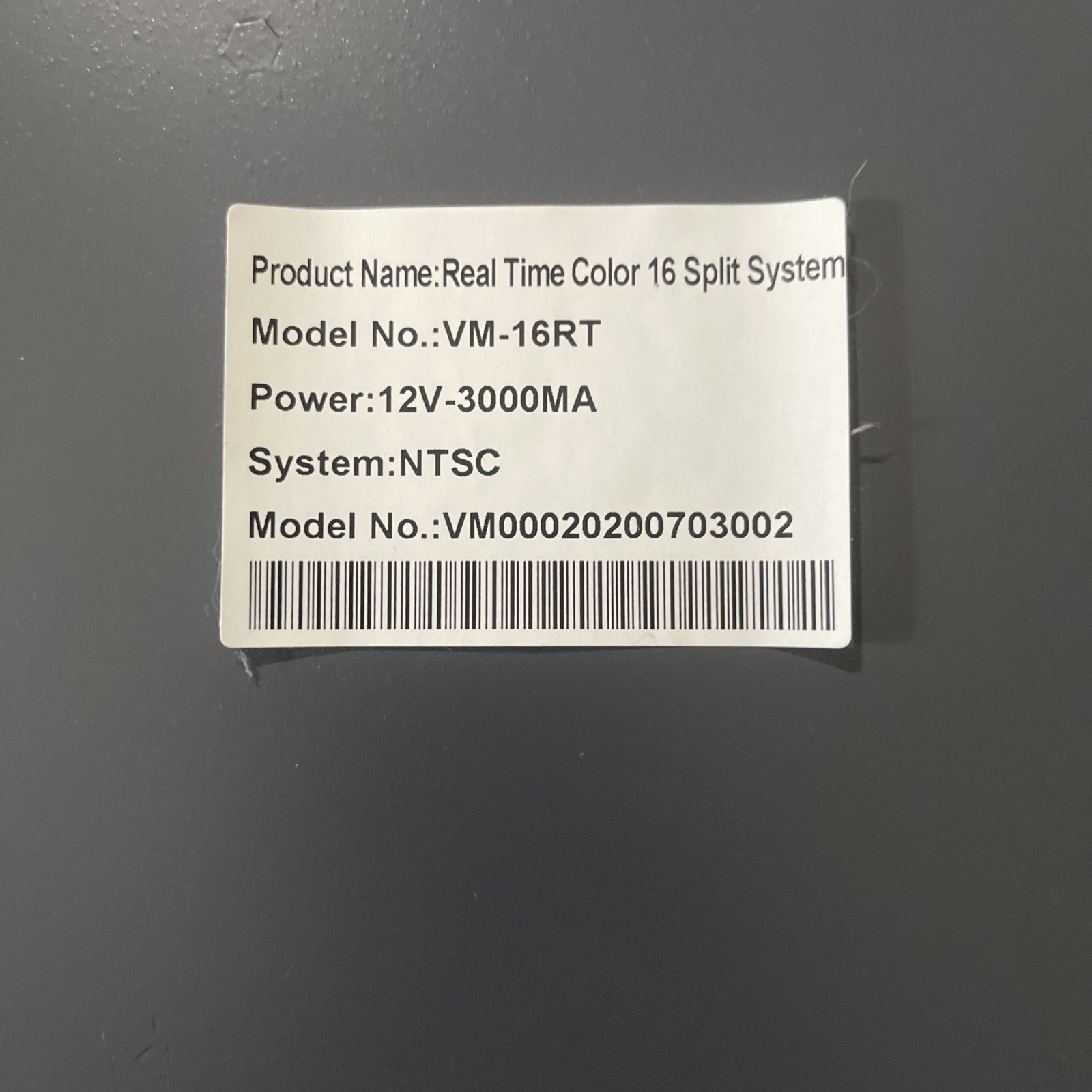 REAL TIME VM-16RT VM00020170116060 COLOR 16 SPLIT SYSTEM (D7)