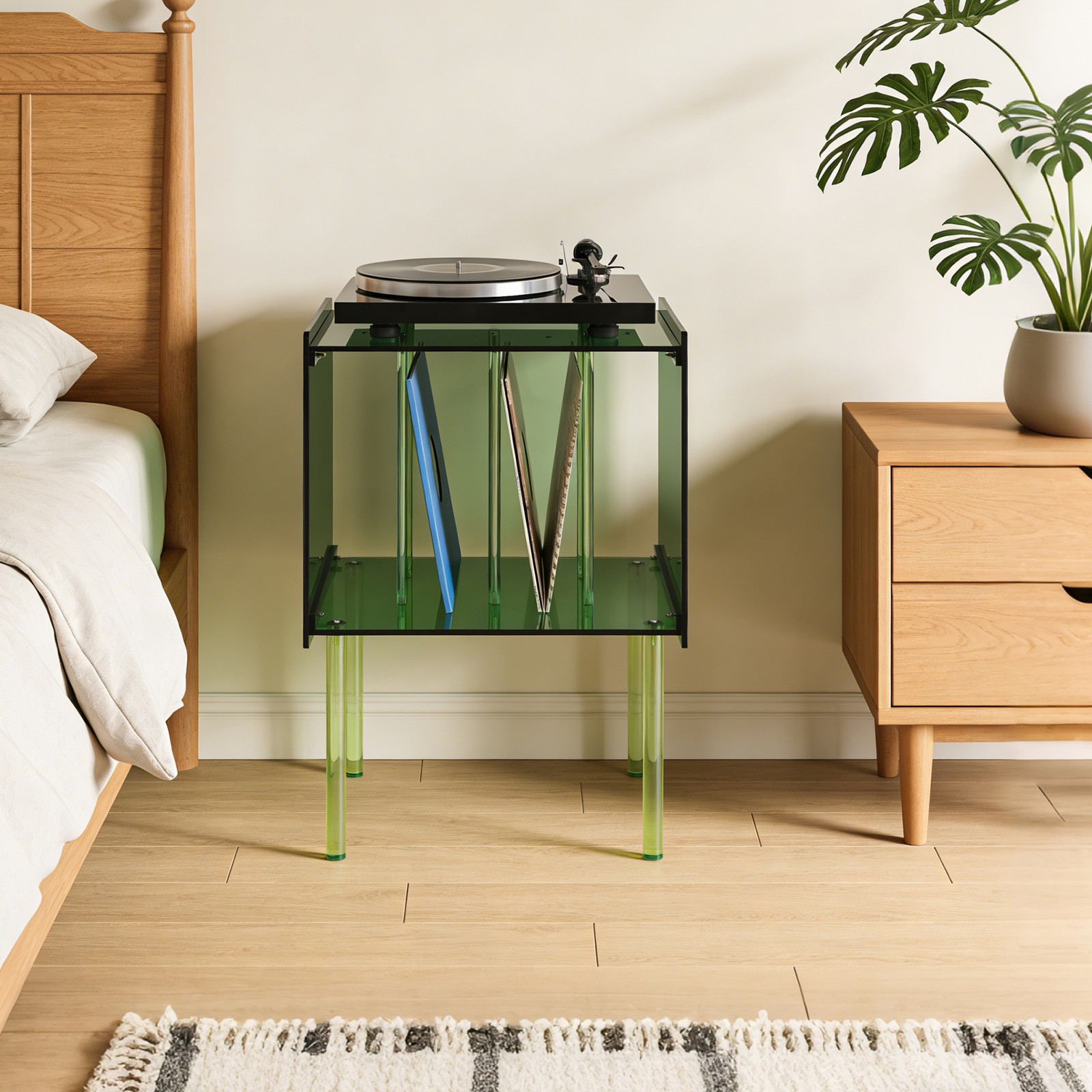 Record Player Stand with Storage Acrylic Side Table Acrylic Record Player Stand