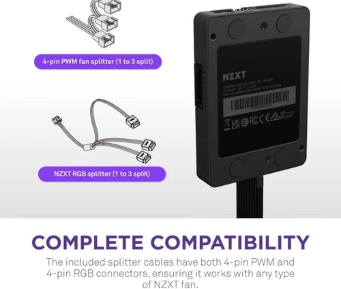 NZXT Control Hub RGB Lighting PWM Fan Speed Controller CAM Software
