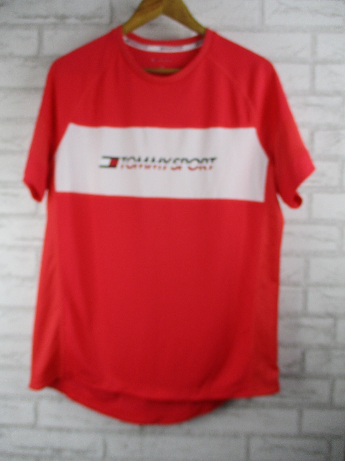 Tommy Sport mens? tee top red white activewear workout L
