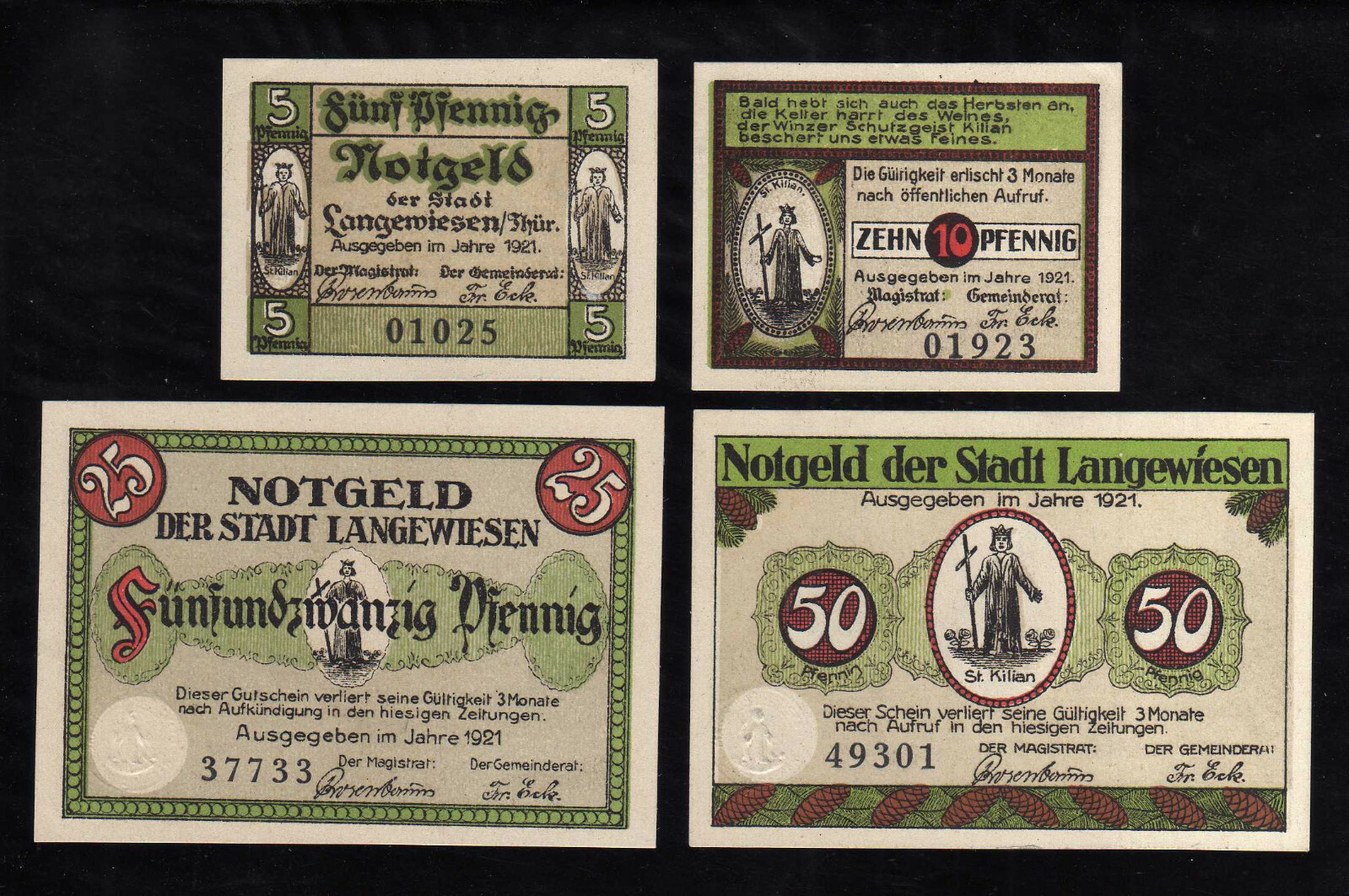 LANGEWIESEN - GERMANY NOTGELD -  5, 10, 25, 50 PFENNIG