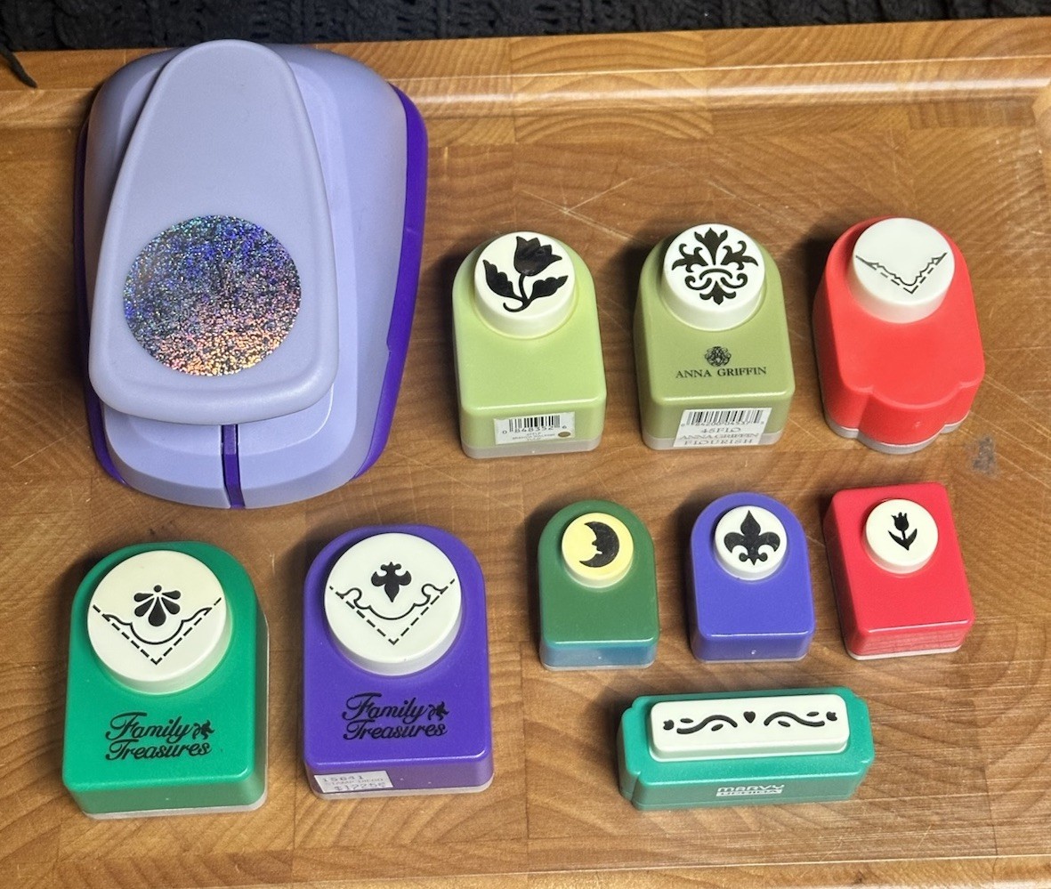 LOT OF 10 Crafting Paper Punch Lot Anna Griffin, Family Treasures, Marvy, & More