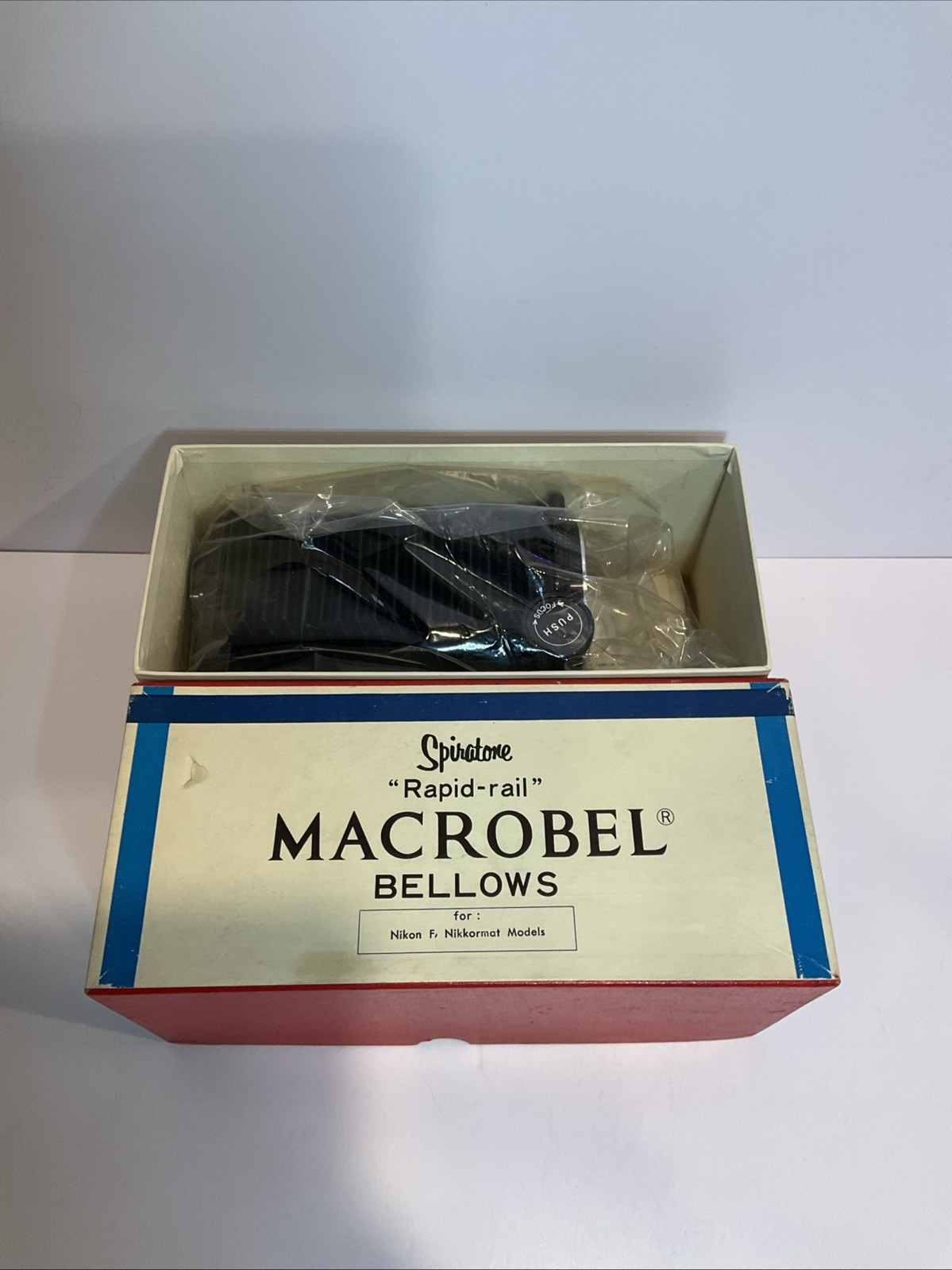 Spiratone "Rapid-rail" Macrobel Macro Camera Bellows for Nikon Mount Rare Box