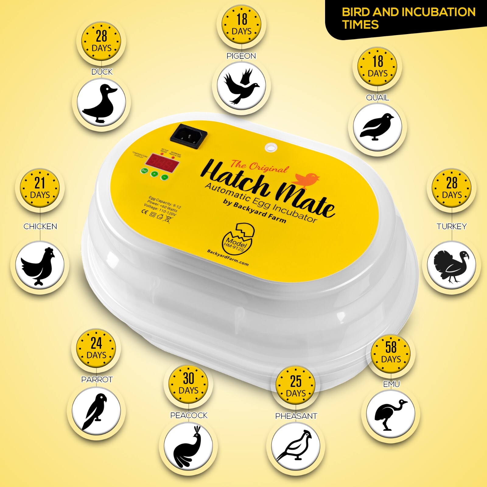 HatchMate™ Automatic Egg Incubator w/ Humidity For 9-12 Eggs Hatch Chicken Quail