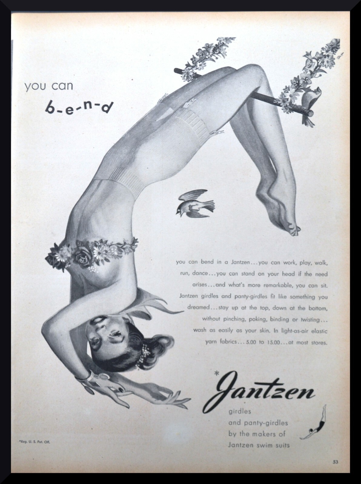 1947 JANTZEN Girdles & Panties - Sexy Woman Swinging - Pinup - VINTAGE AD