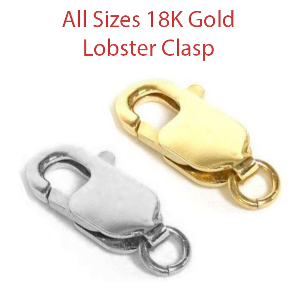 Polished Lobster Claw Clasp w/ Jump Ring Real 18K Yellow Gold
