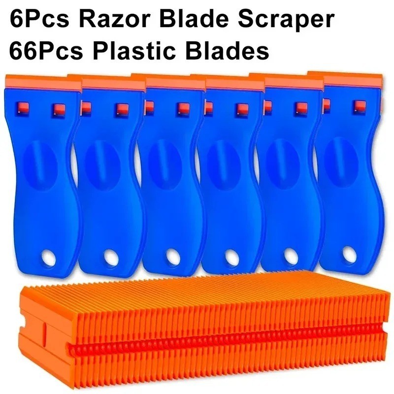 Plastic Razor Blade Scraper Set 6PCS + 60 Blades Car Window Sticker Remover Tool
