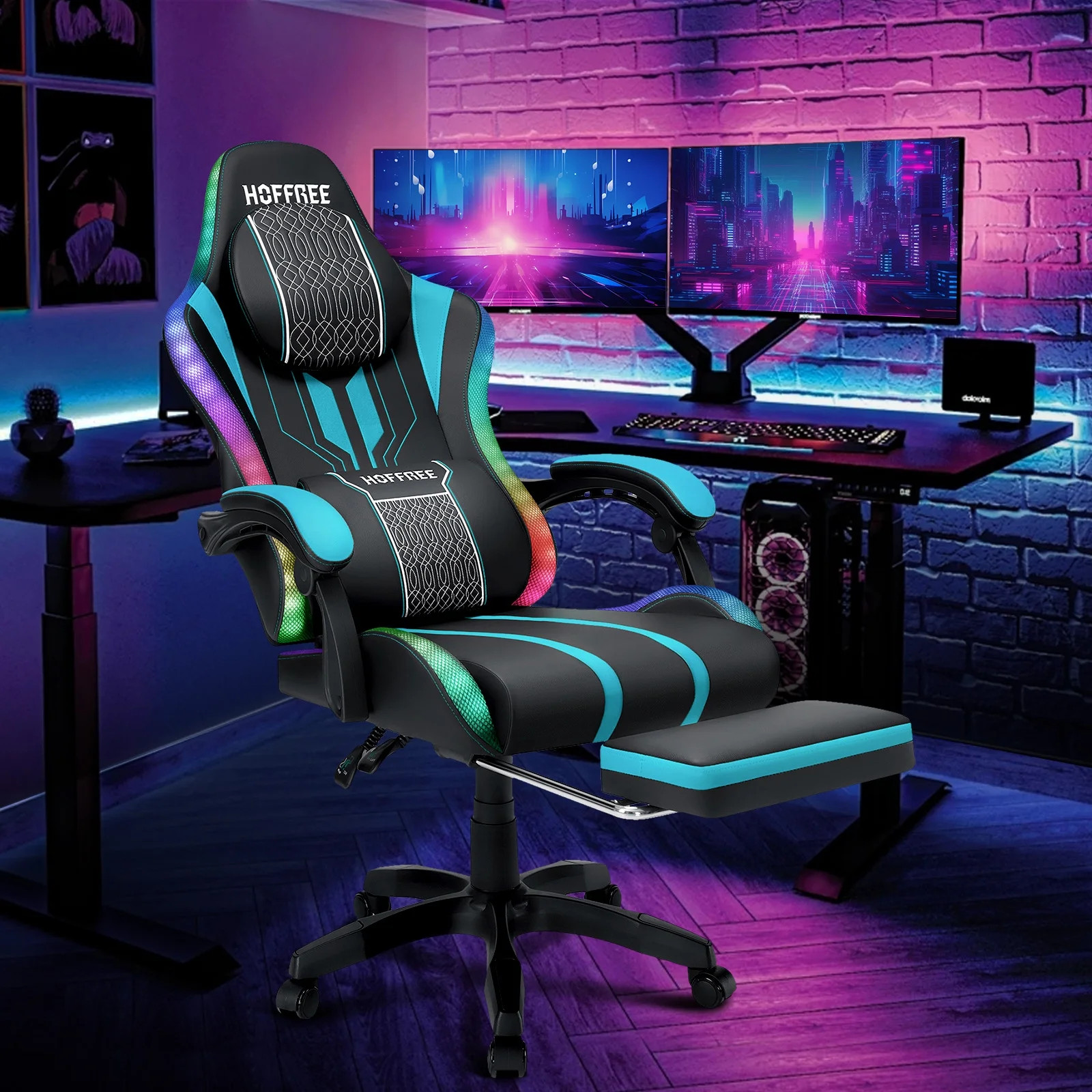 Big and Tall Gaming Chair with Speakers and RGB Lights, Gamer Chair with Footres
