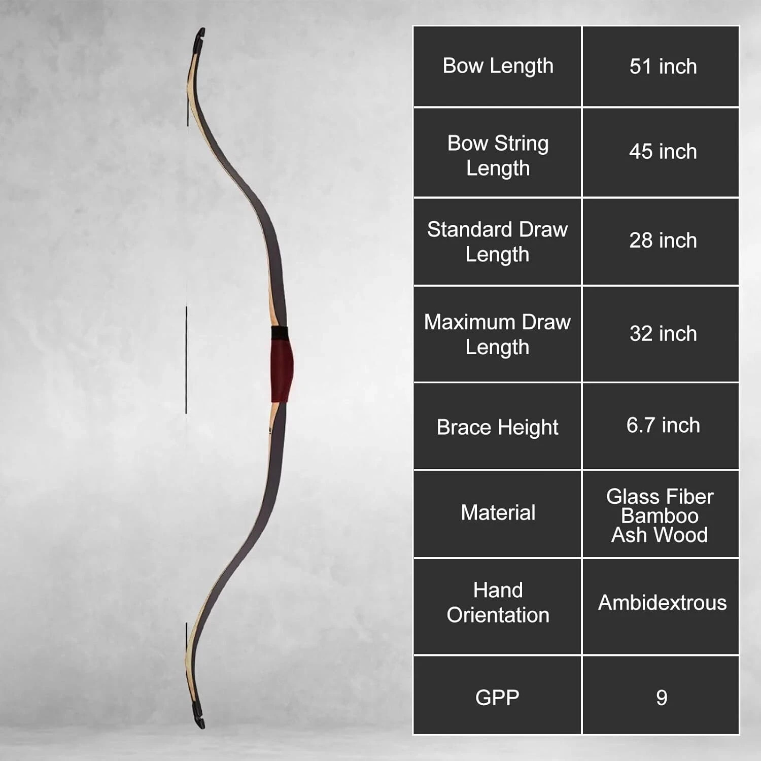 AF Archery Turkish Recurve Bow, 50" High-Performance Traditional Hunting Bow