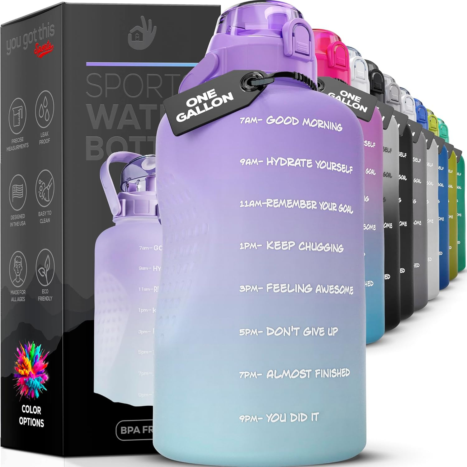 Motivational Water Bottle with Straw & Handle,One Gallon Water Bottle 128 Oz/3.8