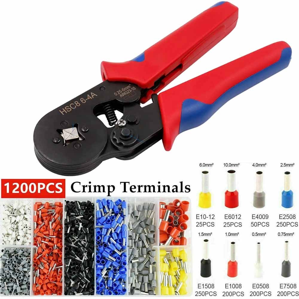 Ferrule Crimping Tool Kit Self-adjustable Wire Crimper Pliers 1200pcs Terminal