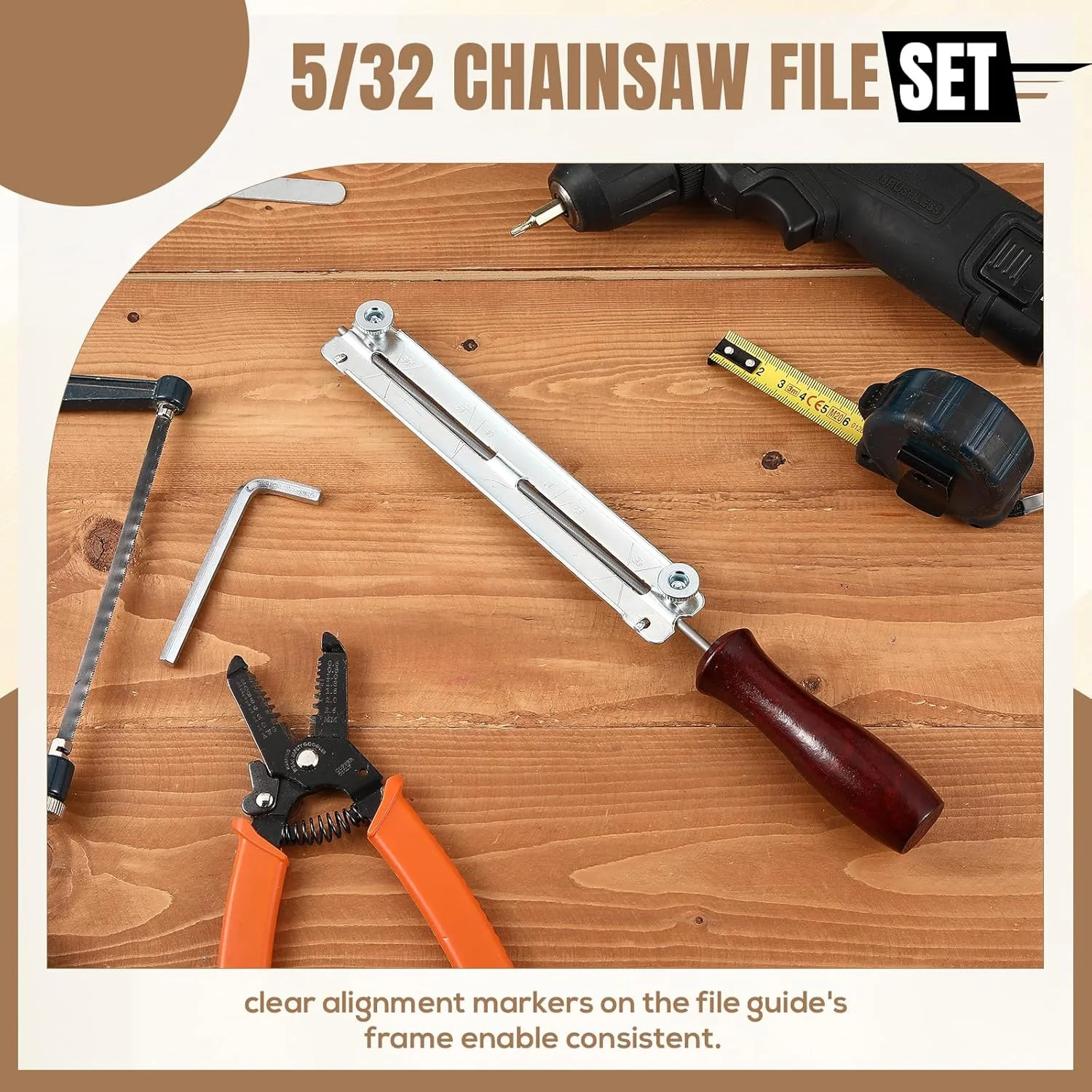 3 Pack Chainsaw Sharpening File Kit 5/32in Round Files with Guide