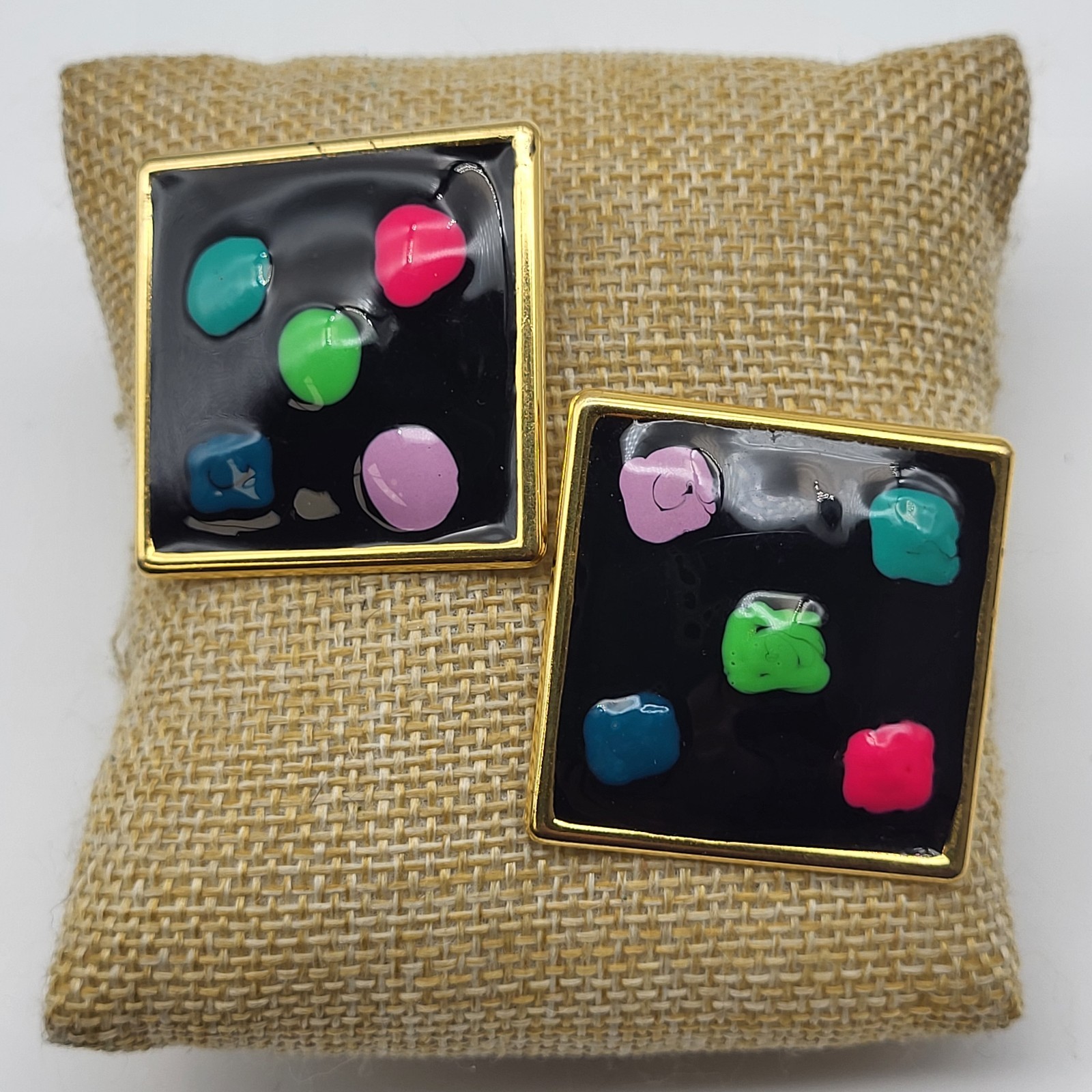 Fabulous retro enamel earrings pierced colorful flamboyant geometric