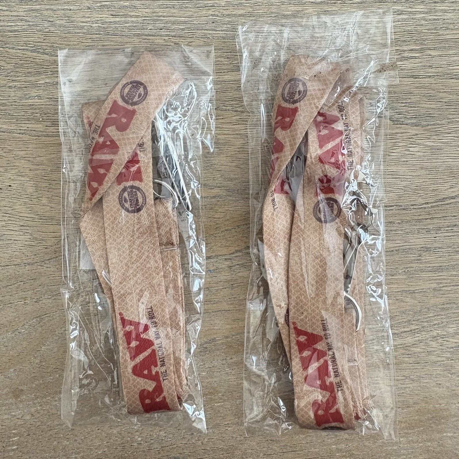 NEW (TWO) 2- Tan RAW Rolling papers brand LANYARD KEYCHAINS - "RAWSOME!"