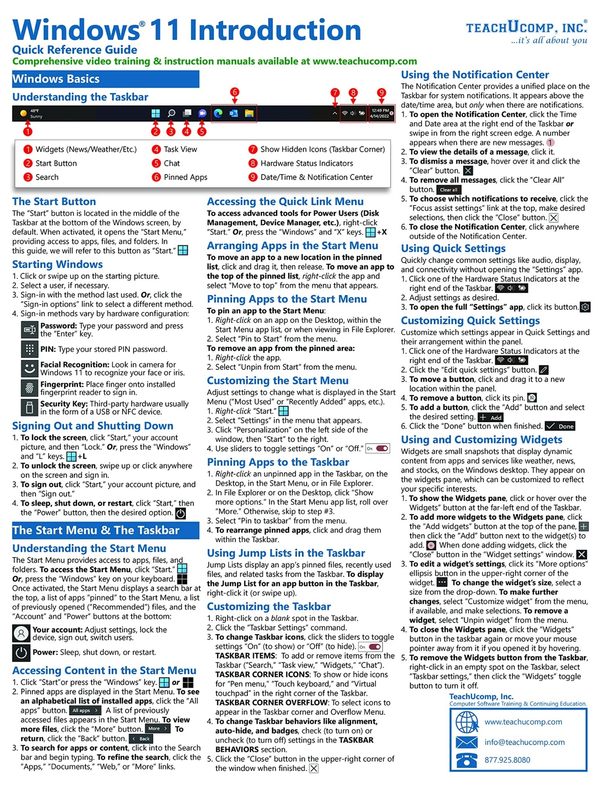 Windows 11 Training Guide Quick Reference Card 4 Page Cheat Sheet Instructions