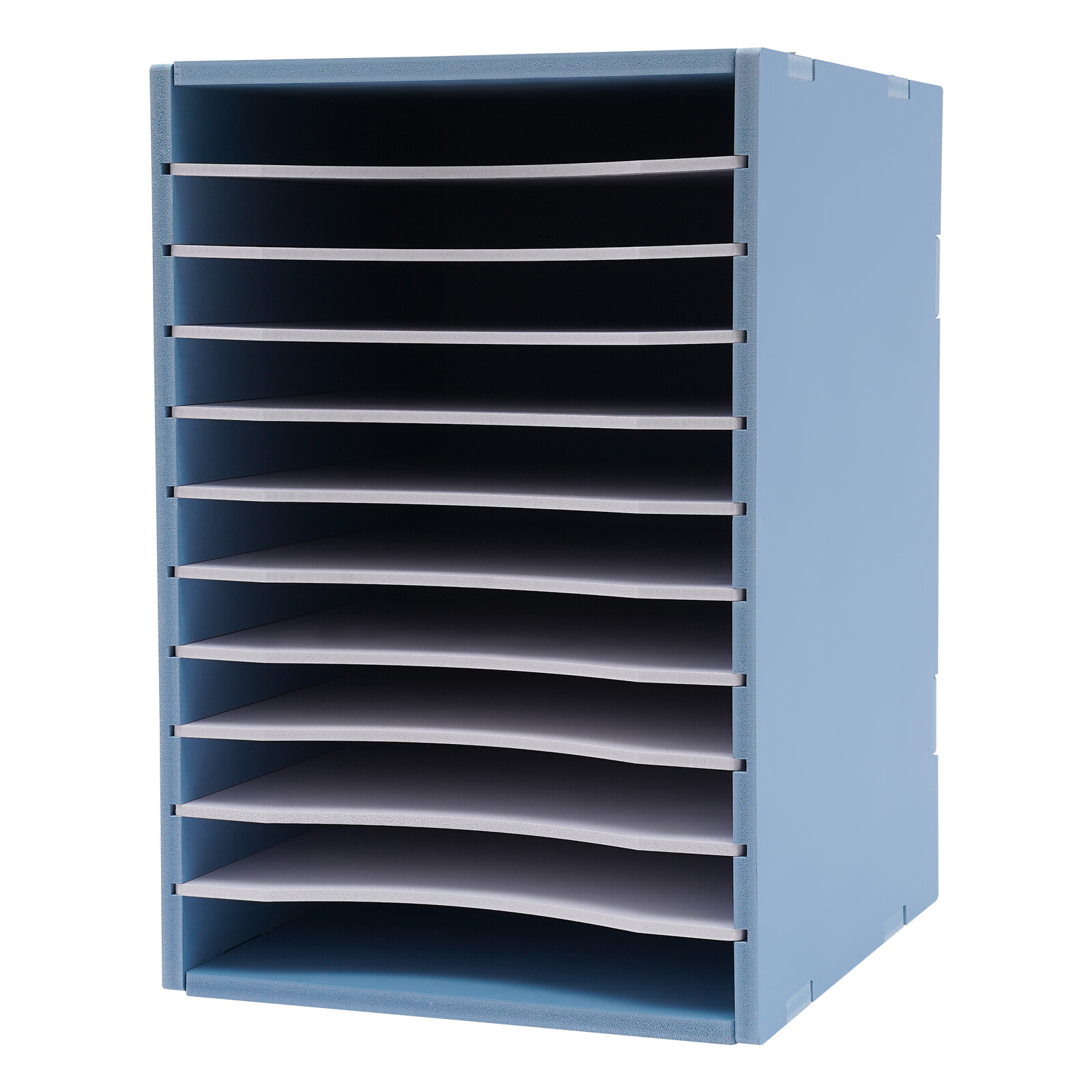 11-Compartment Vertical Desktop Sorter in Blue – Durable File Organizer