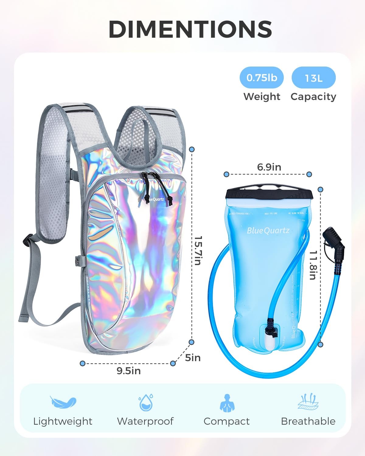 Rave Hydration Backpack, Reflective Hiking Pack with 2L Water Bladder & Phone...
