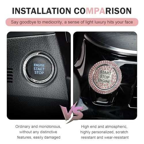 2 PCS Bling Crystal Push Start Button Cover Stickers, Sparkling Pink