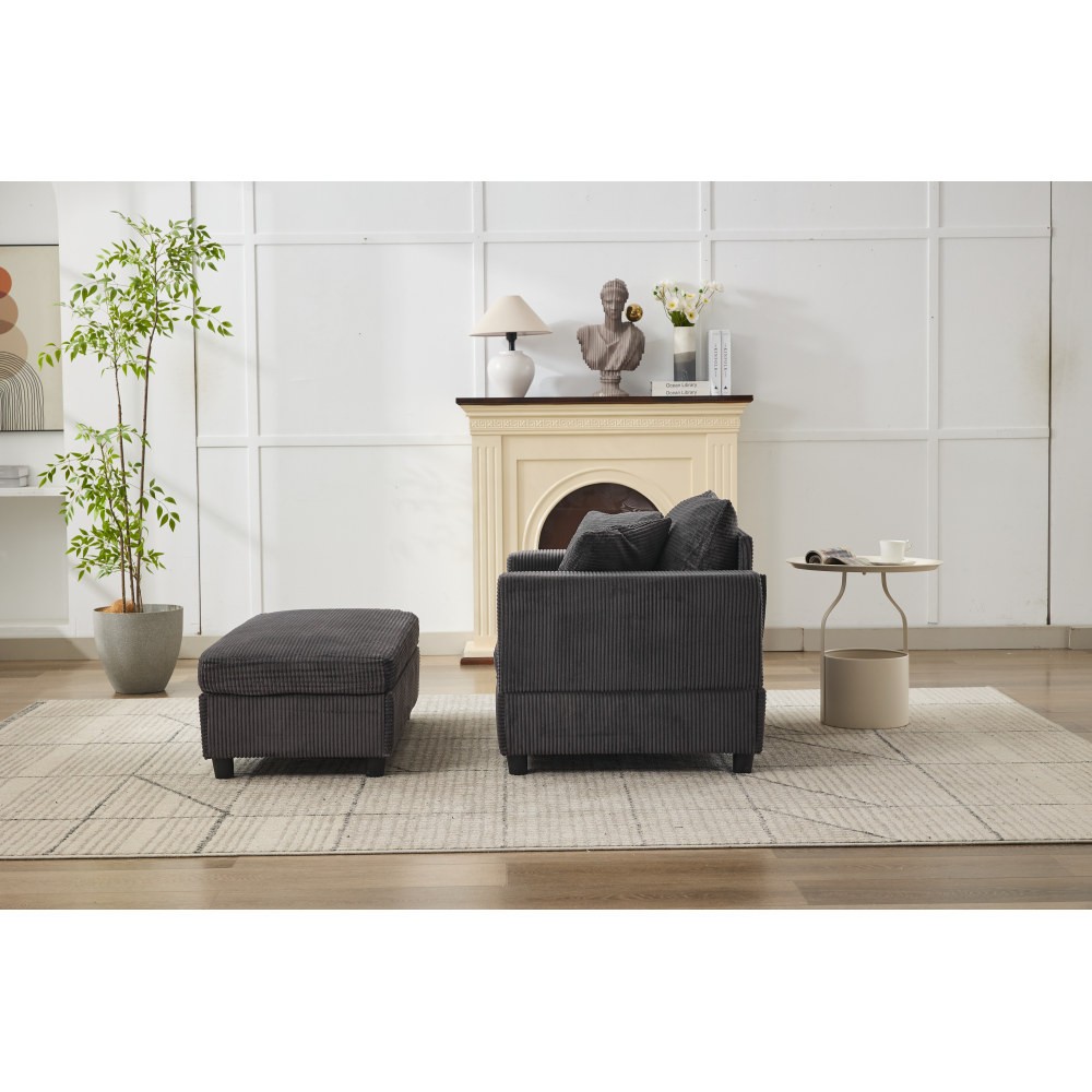 Modern Chaise Lounge Chair w/ Ottoman Sleeper Sofa Bed Dark Gray Corduroy