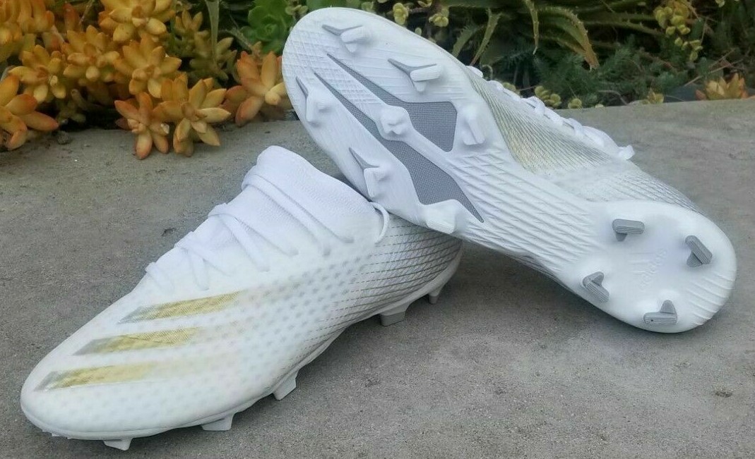 Mens Adidas X Ghosted.3 FG White Gold Soccer Cleats EG8193 NWT