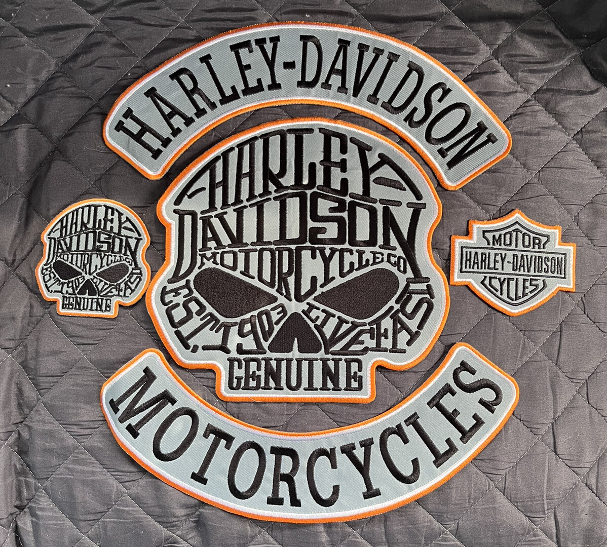 Harley Davidson Silver Skull Grey Biker Vest/Cut/Jacket Patches & Rockers 4 Pcs