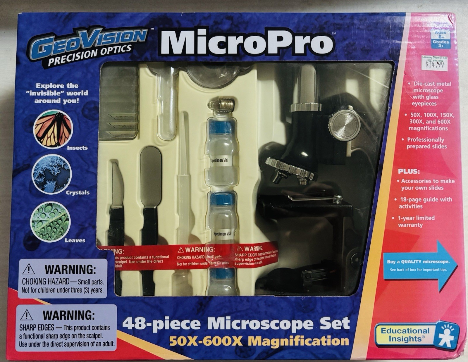 GEOVISION MICROPRO 48 PIECE MICROSCOPE LAB SET w/ Instruction Guide -New